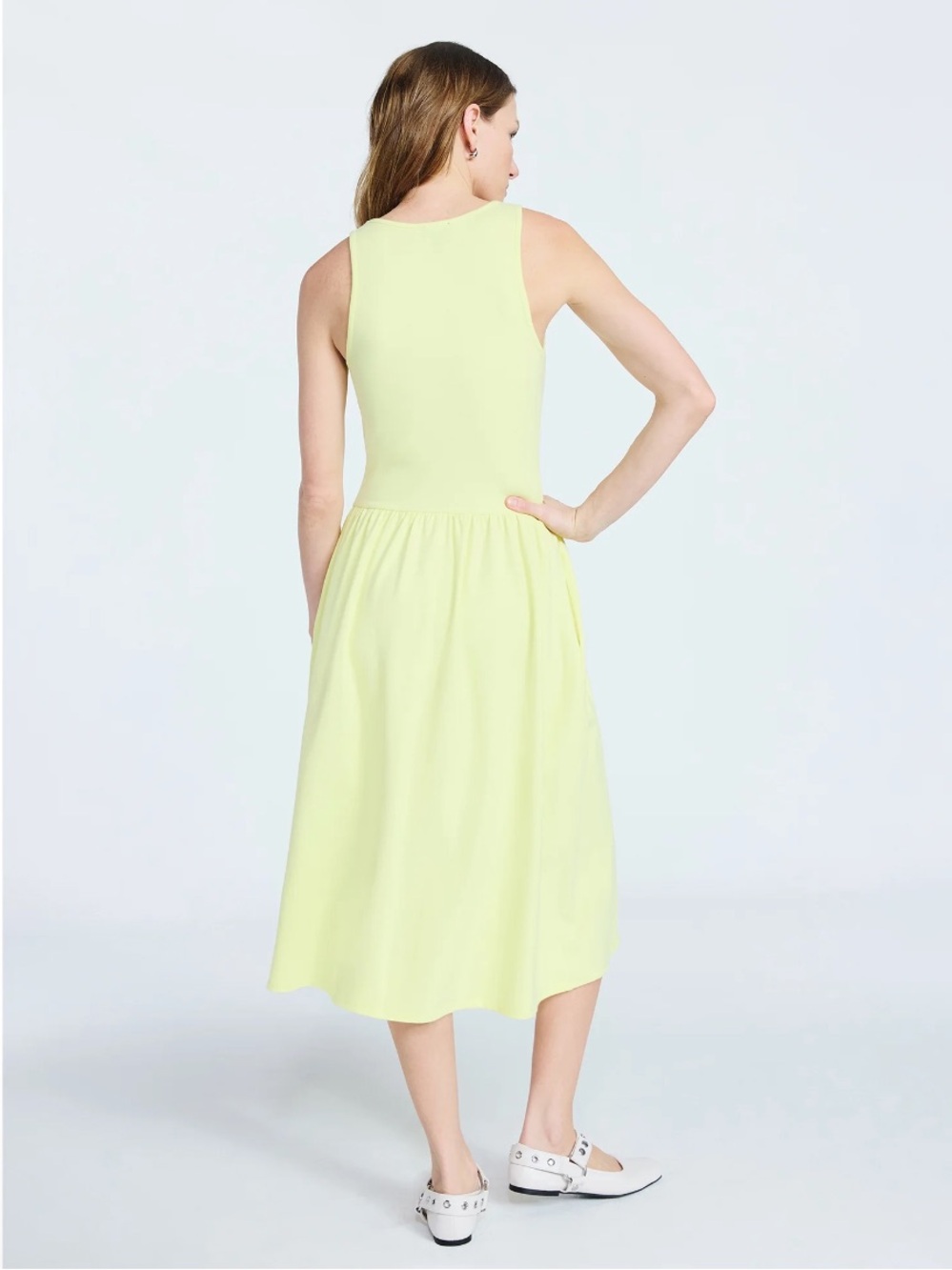 Scoop NWT Women's Lemon Stretch Cotton Blend Midi Basque Dress, Plus Size 20/XXL - Picture 3 of 9